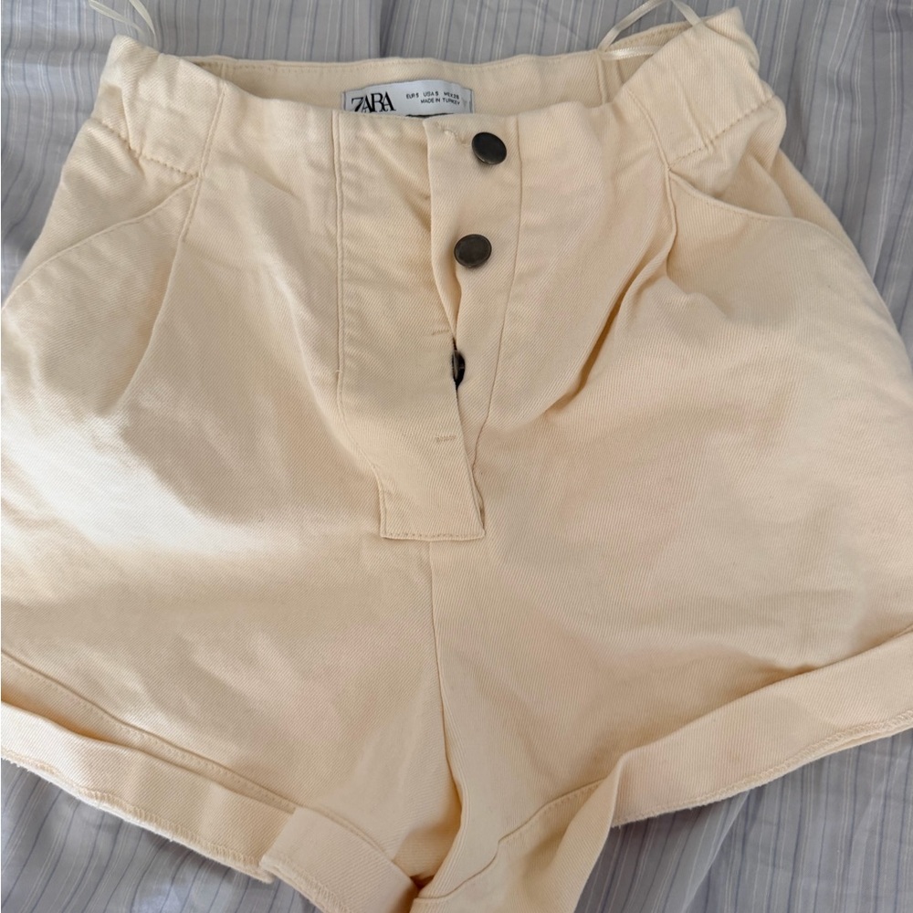 Zara High Waist Cream Shorts